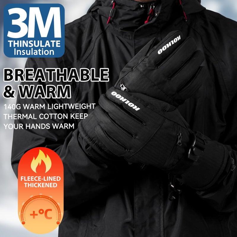 HOIHOO Snow Gloves - 3M Thinsulate Waterproof Winter Snowboarding Gloves for Men & Women, Ski Glove for Cold Weather (Black-1, Large) - Image 3