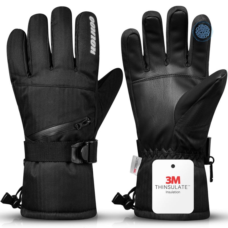 HOIHOO Snow Gloves - 3M Thinsulate Waterproof Winter Snowboarding Gloves for Men & Women, Ski Glove for Cold Weather (Black-1, Large) - Image 1