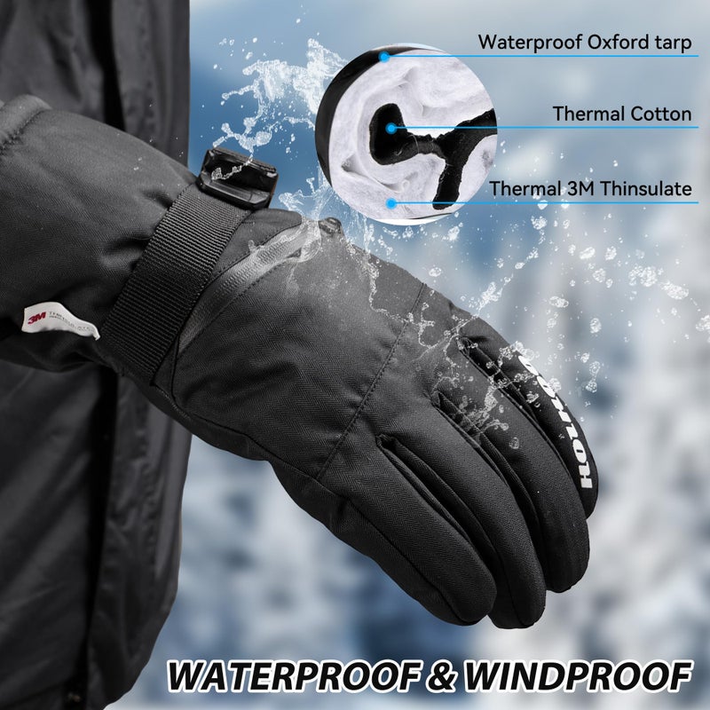 HOIHOO Snow Gloves - 3M Thinsulate Waterproof Winter Snowboarding Gloves for Men & Women, Ski Glove for Cold Weather (Black-1, Large) - Image 2
