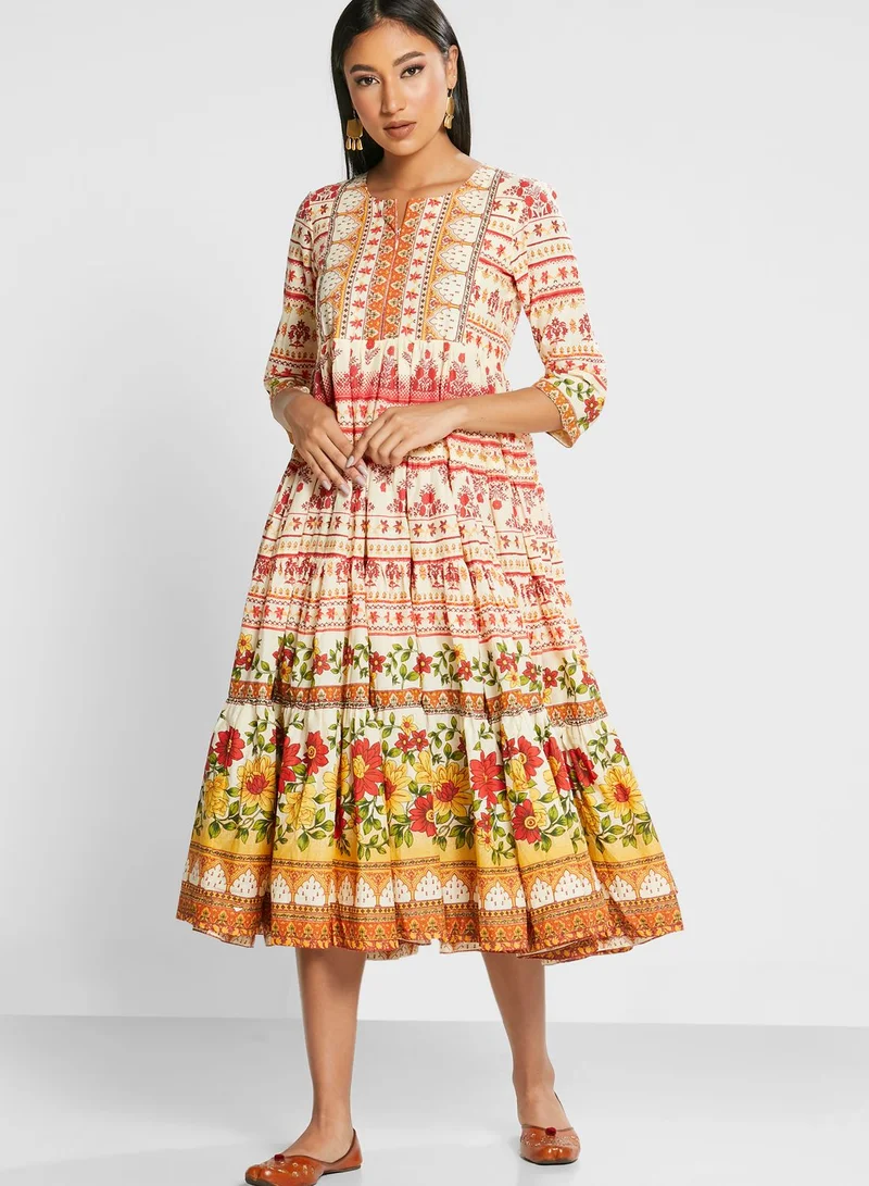 Biba Printed Pleat Detail  Dress