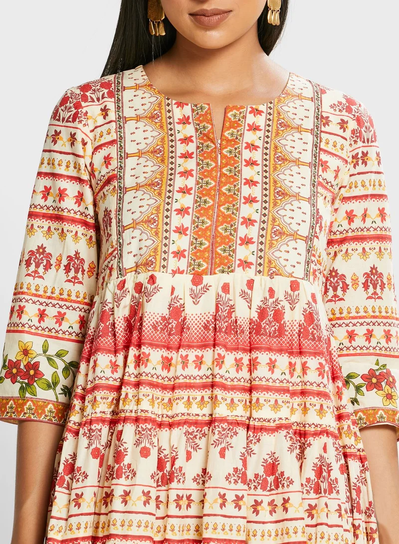 Biba Printed Pleat Detail  Dress