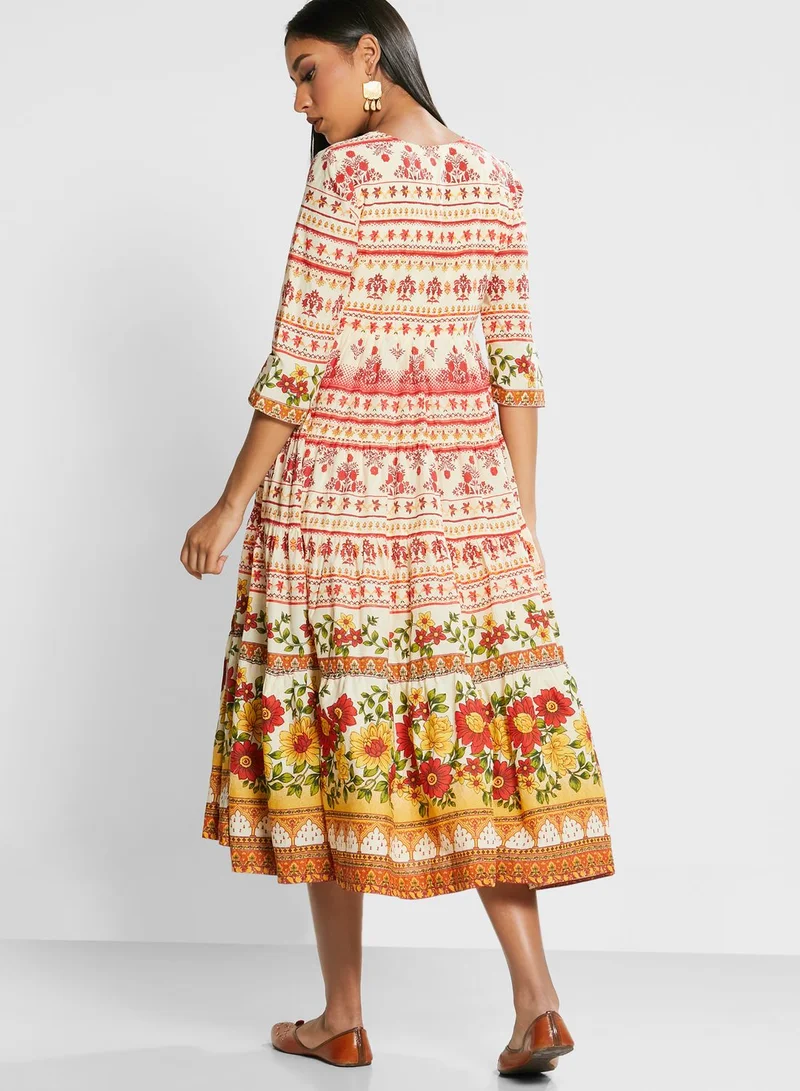 Biba Printed Pleat Detail  Dress