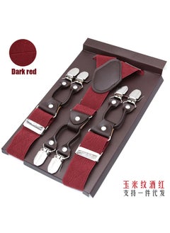 Generic Mens Elastic Suspenders Six-Clip Set Corn pattern-wine red 
