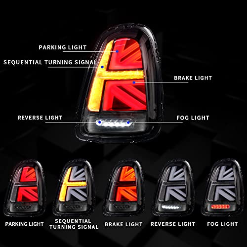 LONGDING Tail Light Assembly Fit for Mini Cooper 2007-2013 & Coopers Hatchback R56 R57 R58 R59 Union Jack Tail Lights w/Sequential Turn Signal Light (Not Fit for Mini Cooper Clubman) - Image 2