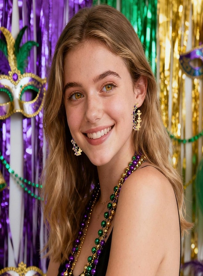 BVGA Holiday Hoop Earrings for Women Glitter Festive Enamel Purple Green Yellow Fleur De Lis Hoops for Mardi Gras Jewelry Gifts for Party Carnival - Image 2