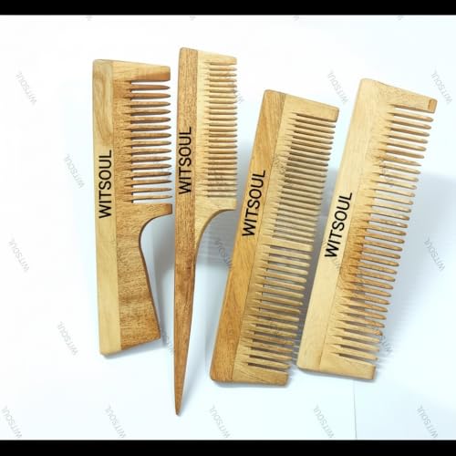 WITSOUL Neem Wood Comb ORGANIC/Ayurvedic/Anti-Dandruff Comb For Men And Women/Brown color/ (SET OF 4) (2patticomb) - Image 1