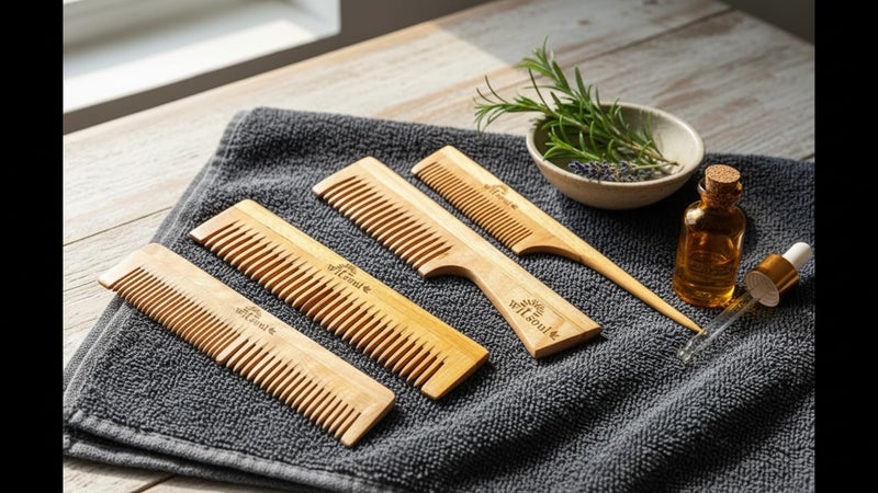 WITSOUL Neem Wood Comb ORGANIC/Ayurvedic/Anti-Dandruff Comb For Men And Women/Brown color/ (SET OF 4) (2patticomb) - Image 4