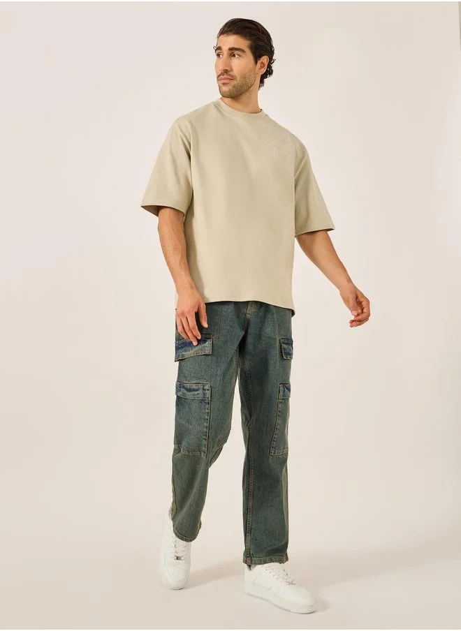 ستايلي Contrast Embroidered Detail Terry Oversized T-Shirt
