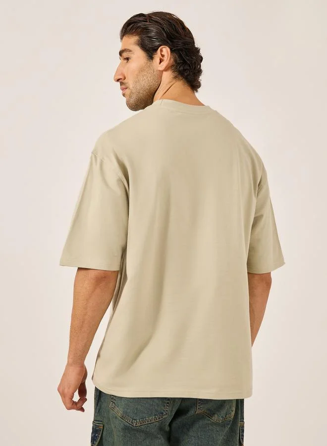 ستايلي Contrast Embroidered Detail Terry Oversized T-Shirt