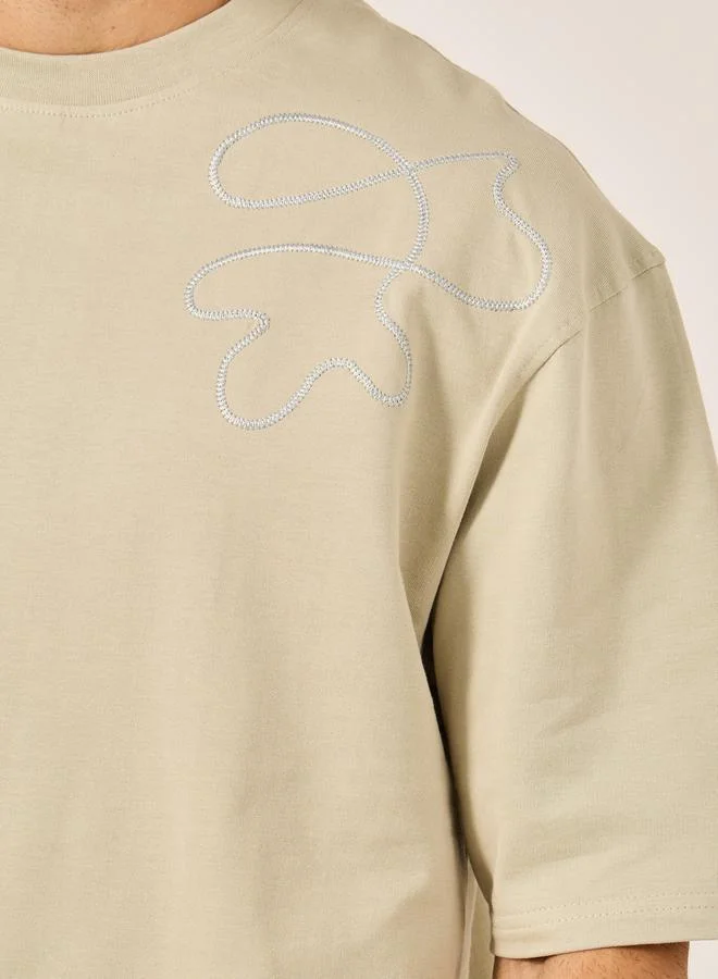 ستايلي Contrast Embroidered Detail Terry Oversized T-Shirt