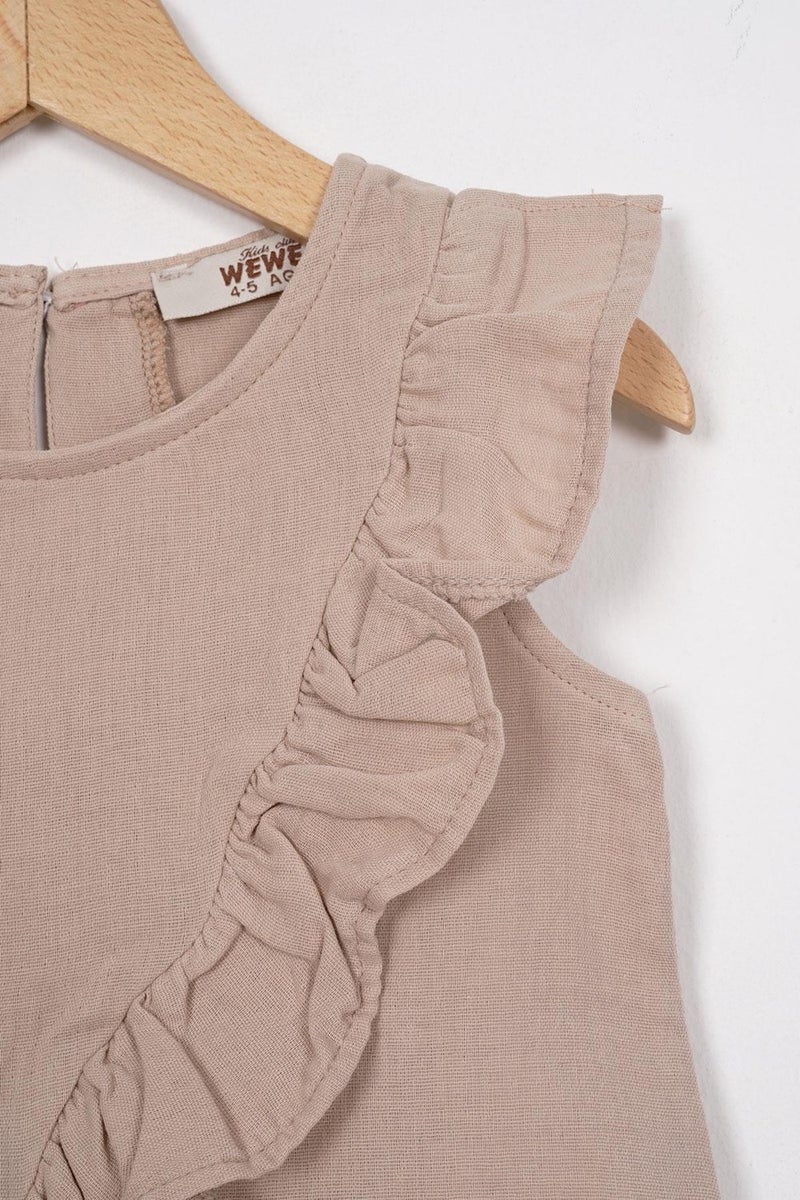 Zepkids Brown Color Girl Shorts Set with Frills on Front and Hem  - Image 2