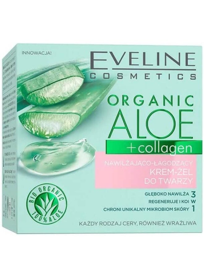 Moisturising And Soothing Face Cream Gel Enriched With 100% Organic Aloe To Improve Collagen For All Skin Types Including Sensitive 50Ml