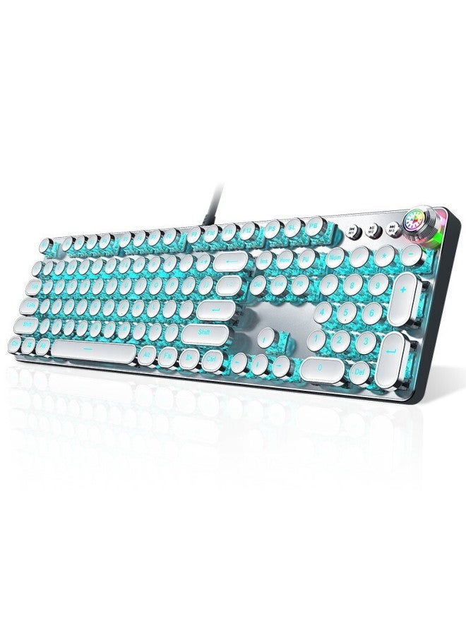 Eweadn Tk100 Punk Mechanical Keyboard, Gaming Wired Keyboard For Desktop And Laptop, External Office Typing Retro Accessory For Pubg, White With Ice Blue And Cyan Switches - Image 3