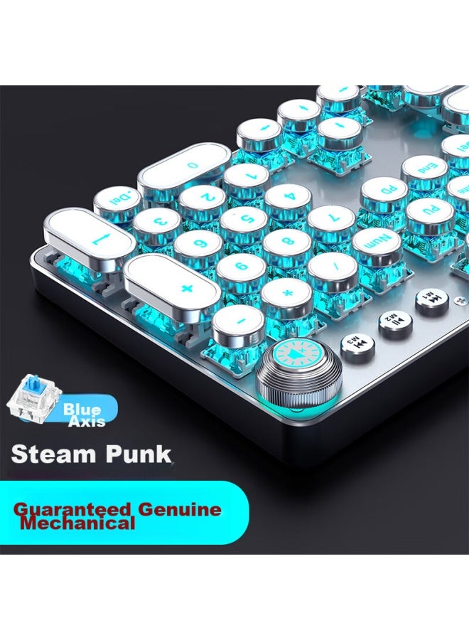 Eweadn Tk100 Punk Mechanical Keyboard, Gaming Wired Keyboard For Desktop And Laptop, External Office Typing Retro Accessory For Pubg, White With Ice Blue And Cyan Switches - Image 1
