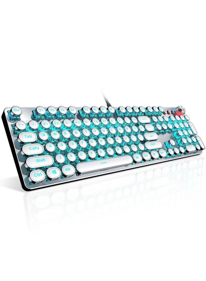Eweadn Tk100 Punk Mechanical Keyboard, Gaming Wired Keyboard For Desktop And Laptop, External Office Typing Retro Accessory For Pubg, White With Ice Blue And Cyan Switches - Image 5