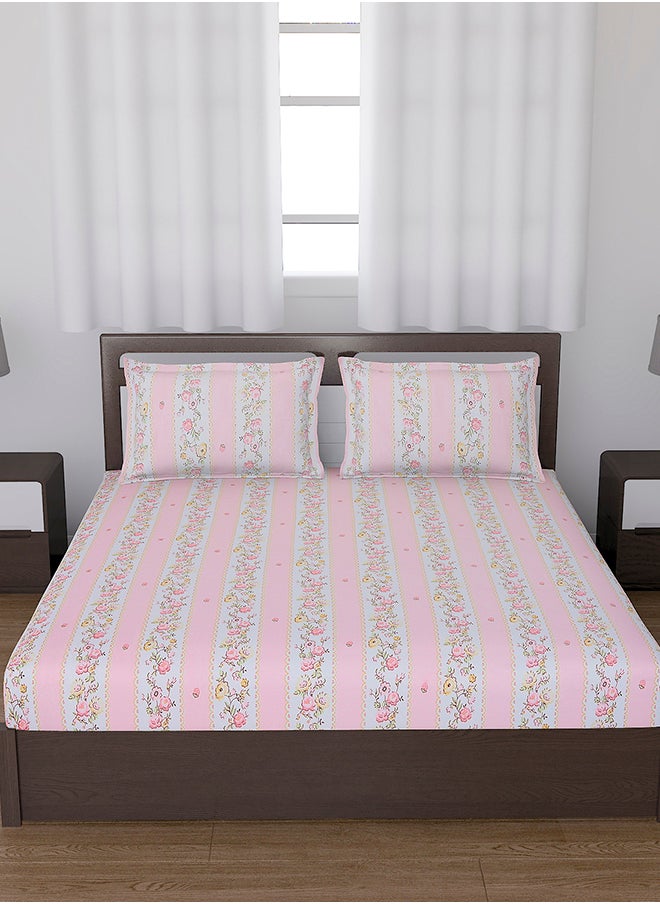 Status Contract Spring Summer Collection-Cotton Rich Double Bedsheet with 2 Pillow Covers for Bed Room, Home, Hotel-120 GSM, Pink Lines, 210 X 215 Cm  - Image 1
