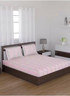 Status Contract Spring Summer Collection-Cotton Rich Double Bedsheet with 2 Pillow Covers for Bed Room, Home, Hotel-120 GSM, Pink Lines, 210 X 215 Cm  - Image 2