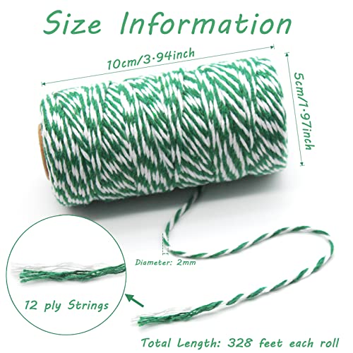 Benvo Pack of 2 Green White Cotton Twine and Red White Packing String Christmas Xmas Twine Rope Ribbon Cord for Baking, Butchers, DIY Crafts Wrapping Ornaments Hanging 656 ft Long - Image 2