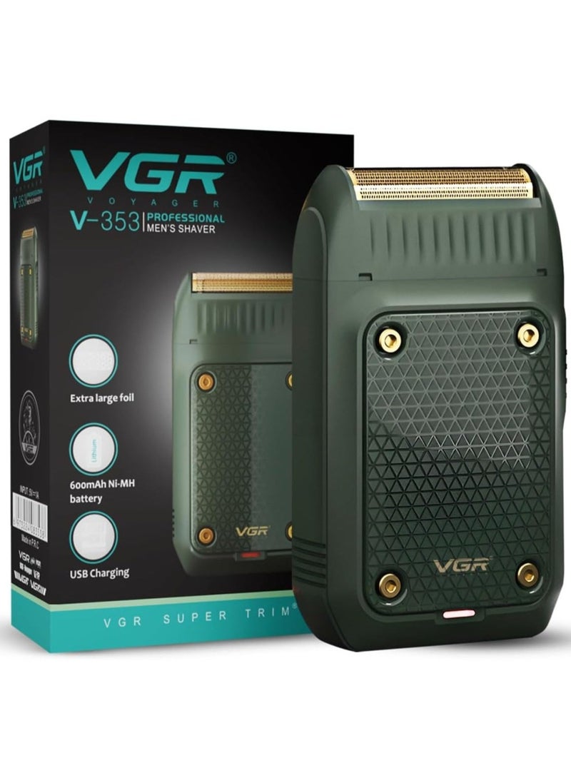 VGR Professional Men's Shaver (Model V-353), Extra Large Chip, 600mAh Battery, USB Charging - Green - Image 1