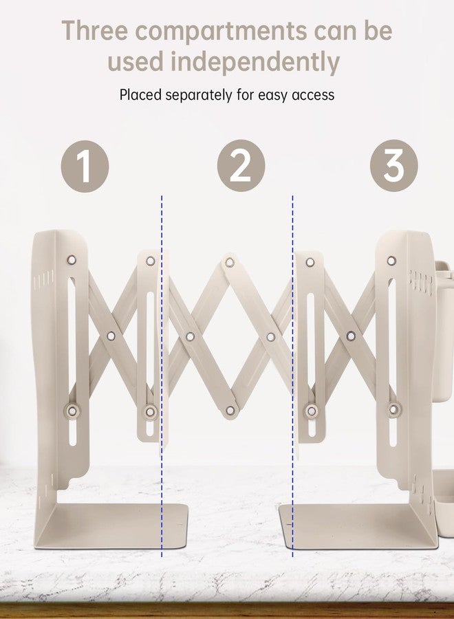 Honagu Adjustable Bookends, Metal Book Ends for Shelves Heavy Book, Bookend for Home, Office, Books, Papers, Book Stopper with Removable Hook, Pen Holder, Gifts for Students, Teachers（Milky White） - Image 4