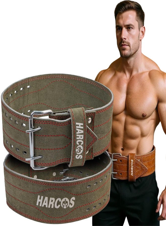 Harcos Leather Weightlifting Gym Belt for Men & Women with Prone Buckle | Back Support Belt for Lifting, Squats, Deadlifts, Powerlifting & Strength Training | Adjustable Waist Workout Gym United states power lifting association & IPL Approved (Army-Green, S) - Image 1