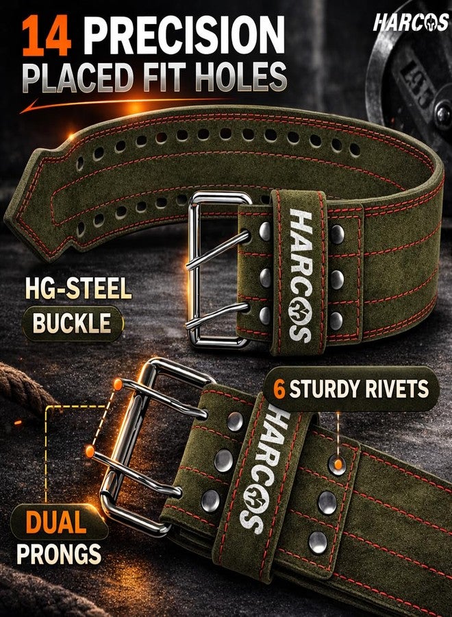 Harcos Leather Weightlifting Gym Belt for Men & Women with Prone Buckle | Back Support Belt for Lifting, Squats, Deadlifts, Powerlifting & Strength Training | Adjustable Waist Workout Gym United states power lifting association & IPL Approved (Army-Green, S) - Image 3