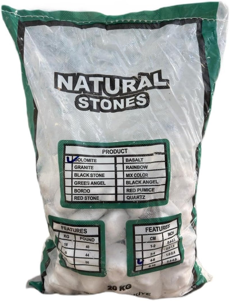 Dolomite Natural Snow White Decorative Pebbles 4-6 cm - 20kg Bag (No Dust, Smooth Finish) Made in Turkey