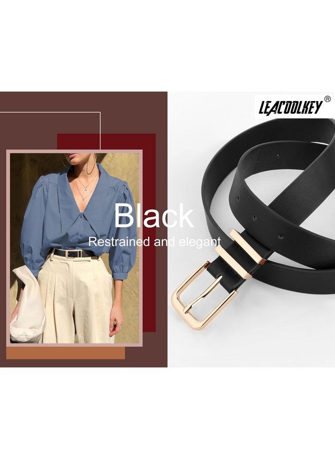 LEACOOLKEY - Women Leather Belt With Gold Buckle Fashion Ladies Leather Waist Belt For Jeans Dress - Image 1