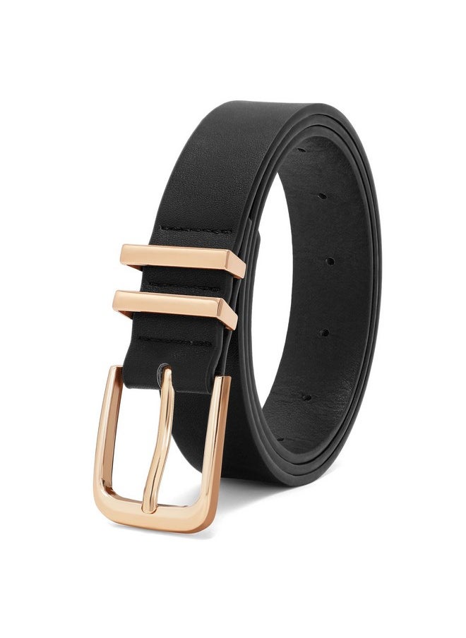 LEACOOLKEY - Women Leather Belt With Gold Buckle Fashion Ladies Leather Waist Belt For Jeans Dress - Image 1
