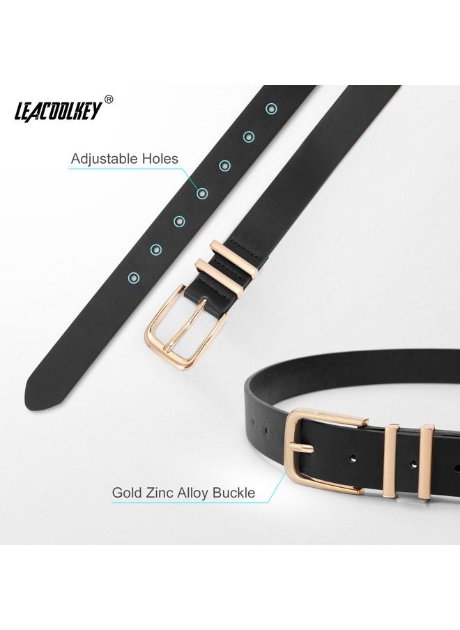 LEACOOLKEY - Women Leather Belt With Gold Buckle Fashion Ladies Leather Waist Belt For Jeans Dress - Image 1