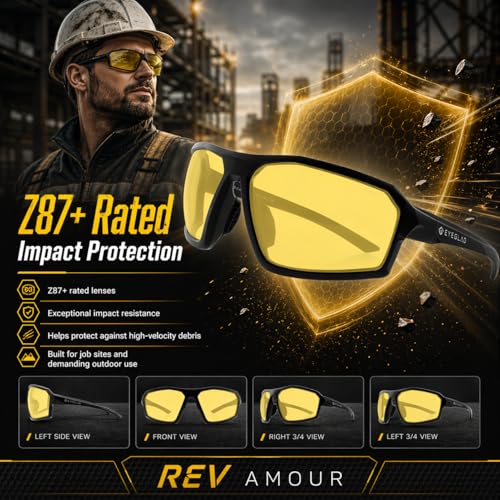 EYEGLAD REV Amour Z87+ Safety Glasses, UV400 Polycarbonate Impact-Resistant Safety Sunglasses, Anti-Scratch & Anti-Oil, Protective Industrial Work & Outdoor Riding Eyewear (Glass Trace) - Image 2