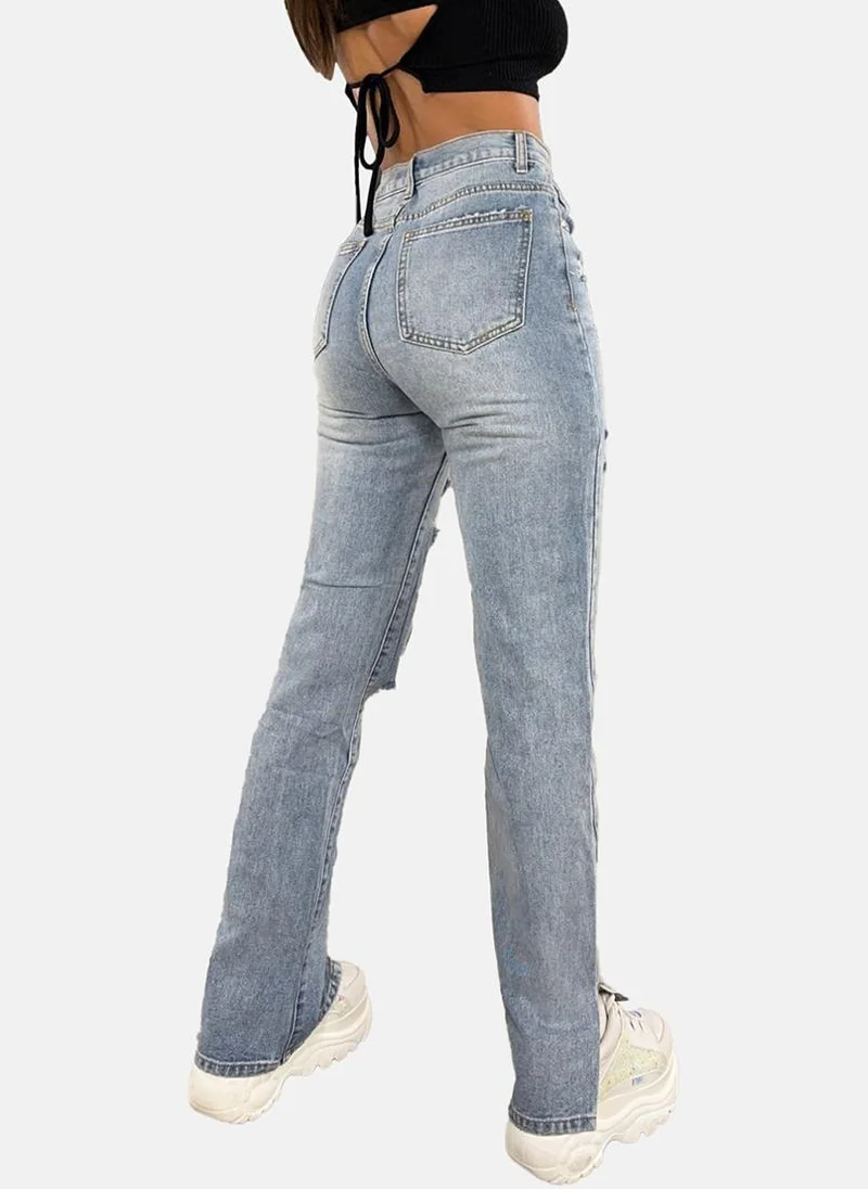 YUNIQEE Blue Slim Fit Highly Distressed High-Rise Jeans