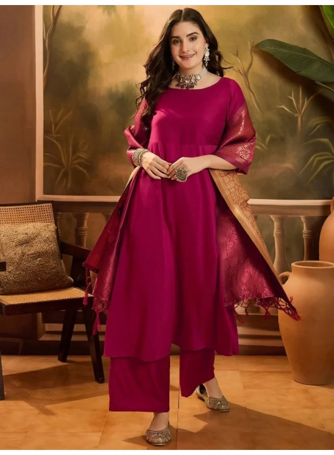 AKS Red Chinnon Anarkali With Jacquard Dupatta