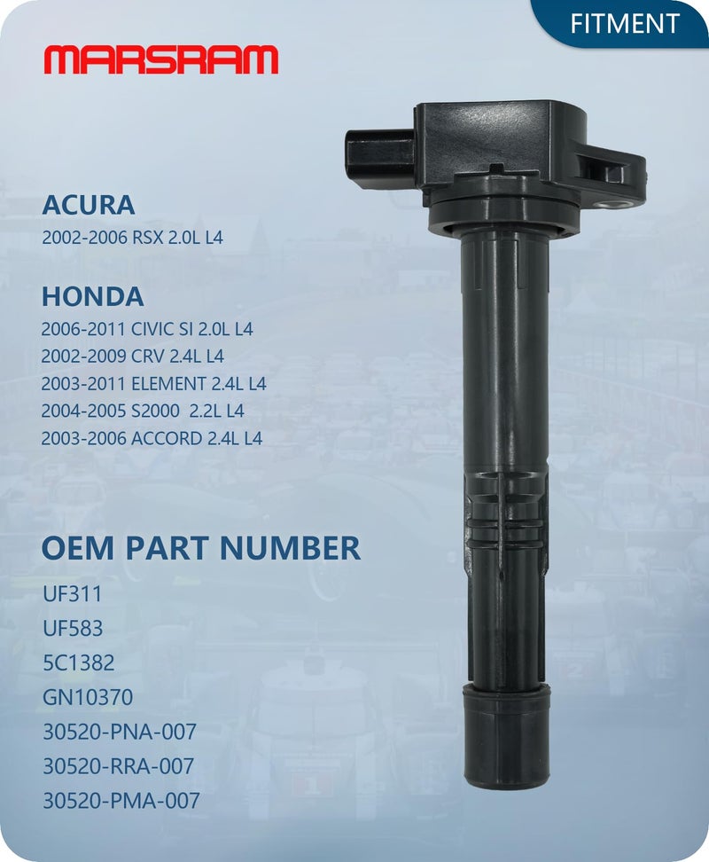 Marsram Ignition Coil Pack UF311 Compatible with Honda & Acura, 2002-2009 CRV 2.4L, 2003-2007 Accord 2.4L, 2003-2011 Element 2.4L, 2002-2006 RSX 2.0L, 2002-2008 Civic 2.0L, 2004-2005 S2000 2.2L 4PCS - Image 2