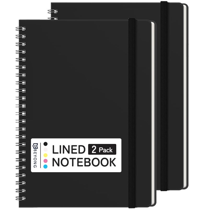 BEYONG Spiral Journal Notebook - 2 Pack Small Size, Lined Journals for Writing, Journaling, Note Pad, Diary, Work & School, Men & Women (Black, 5x7) - Image 1