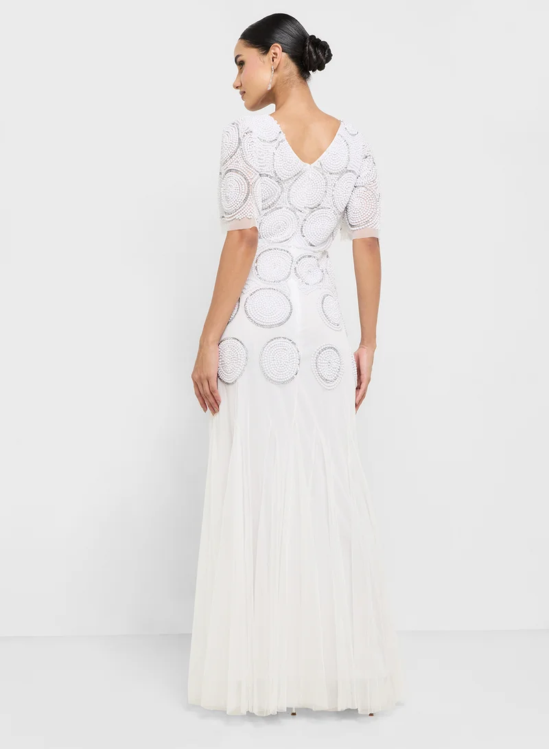 Amelia Rose Crew Neck Embellished Maxi Dress