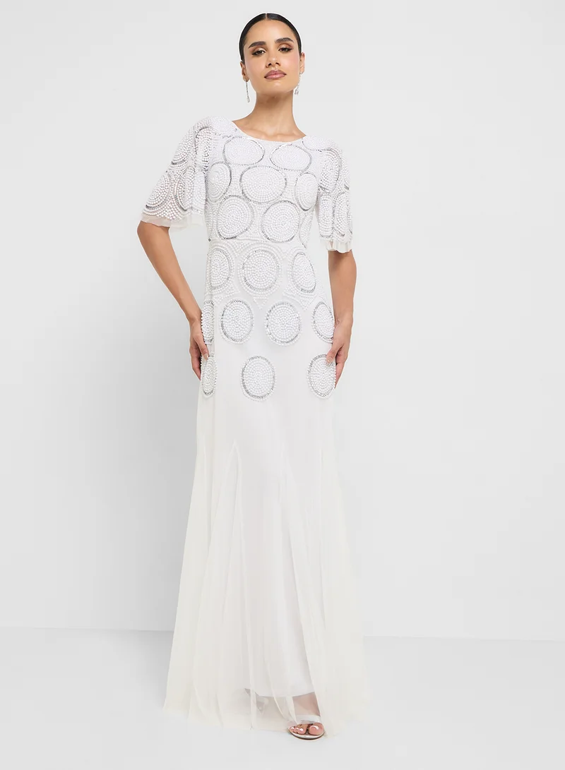 Amelia Rose Crew Neck Embellished Maxi Dress
