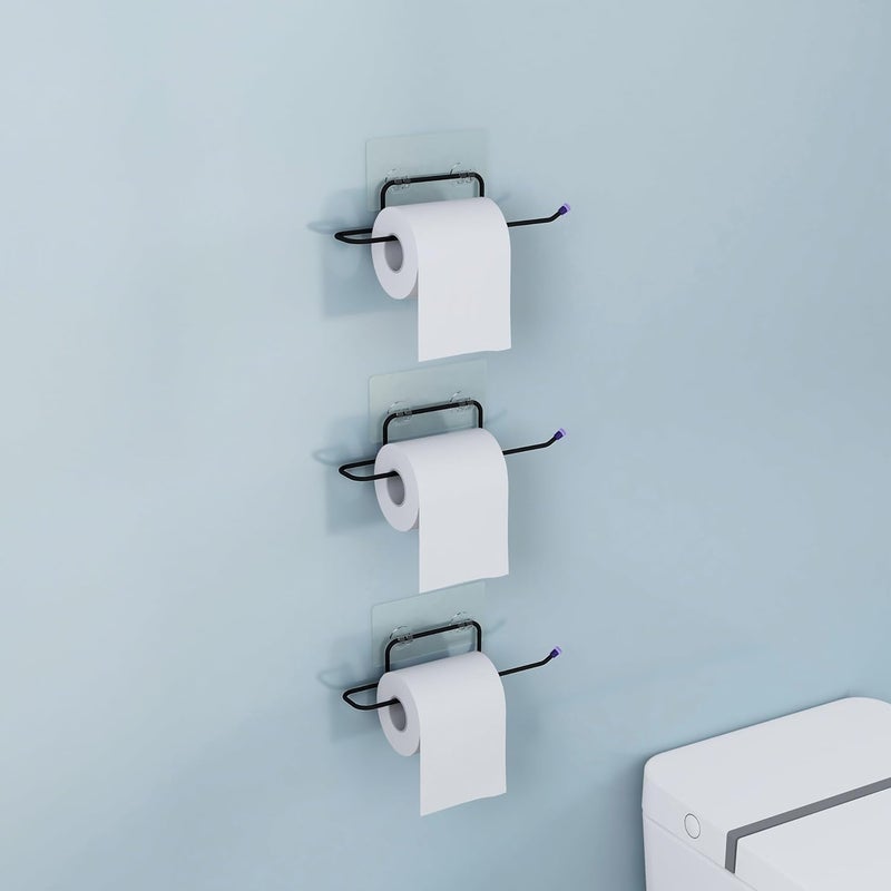 Planet Self Adhesive GI Steel No Drill Toilet Paper HolderTissue Paper Roll HolderHangerTowel Bar Stand for Bathroom Accessories Pack of 3 Black - Image 1