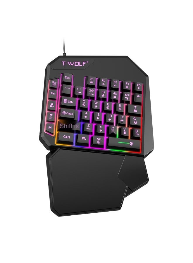 ت-WOLF ت19 لوحة مفاتيح ألعاب بيد واحدة - لوحة مفاتيح صغيرة مصممة خصيصًا لمحترفي الألعاب - Image 1