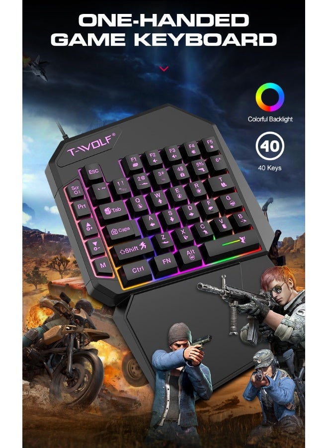 ت-WOLF ت19 لوحة مفاتيح ألعاب بيد واحدة - لوحة مفاتيح صغيرة مصممة خصيصًا لمحترفي الألعاب - Image 5