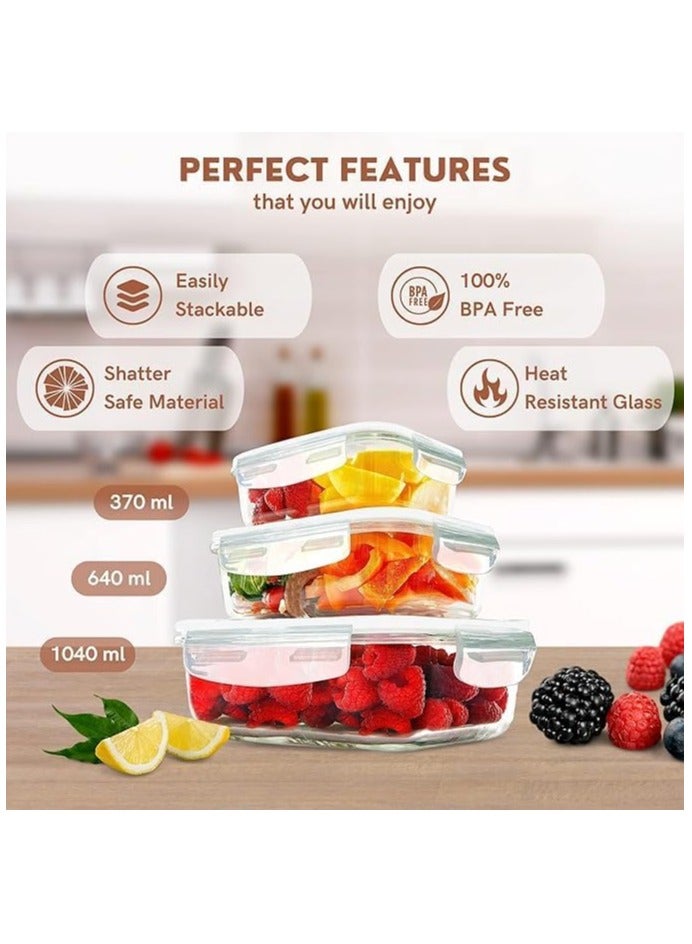 Glass Food Storage Containers with Leakproof Lids, Set of 3 Microwave, Oven up to 400 Degree, Refrigerator and Dishwasher Safe, 410ml - 680ml - 1040ml (Light Green) - Image 1