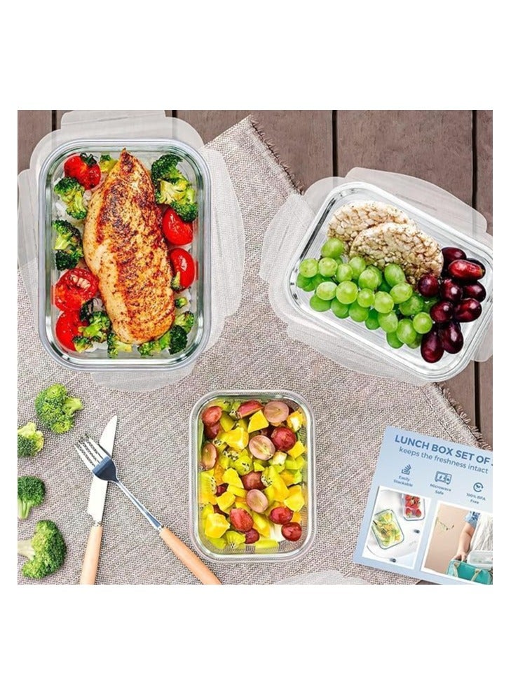Glass Food Storage Containers with Leakproof Lids, Set of 3 Microwave, Oven up to 400 Degree, Refrigerator and Dishwasher Safe, 410ml - 680ml - 1040ml (Light Green) - Image 2