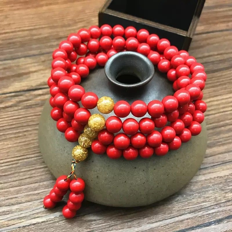 108 Bead Cinnabar Buddhist Prayer Beads Bracelet for Men and Women, Purple Gold Sand Necklace