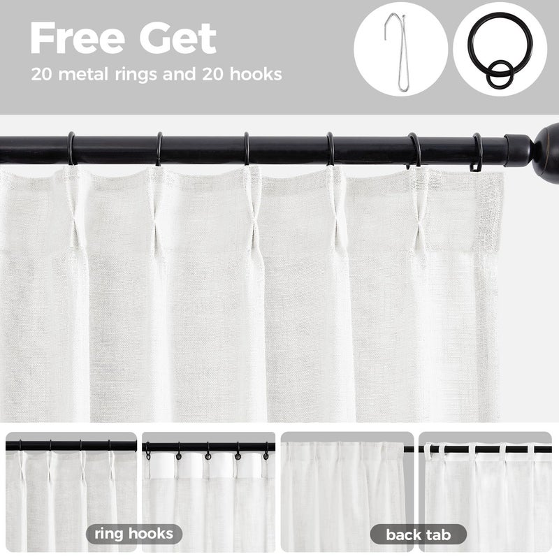 Swandream Pinch Pleated Linen Curtains for Living Room, Light Filtering Sheer Curtains 84 inches Long, Farmhouse Natural Pinch Pleat Drapes, Semi Sheer Window White Curtain with Hooks 2 Panels - Image 3