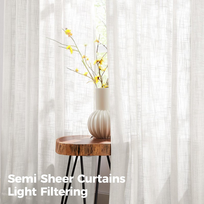Swandream Pinch Pleated Linen Curtains for Living Room, Light Filtering Sheer Curtains 84 inches Long, Farmhouse Natural Pinch Pleat Drapes, Semi Sheer Window White Curtain with Hooks 2 Panels - Image 2