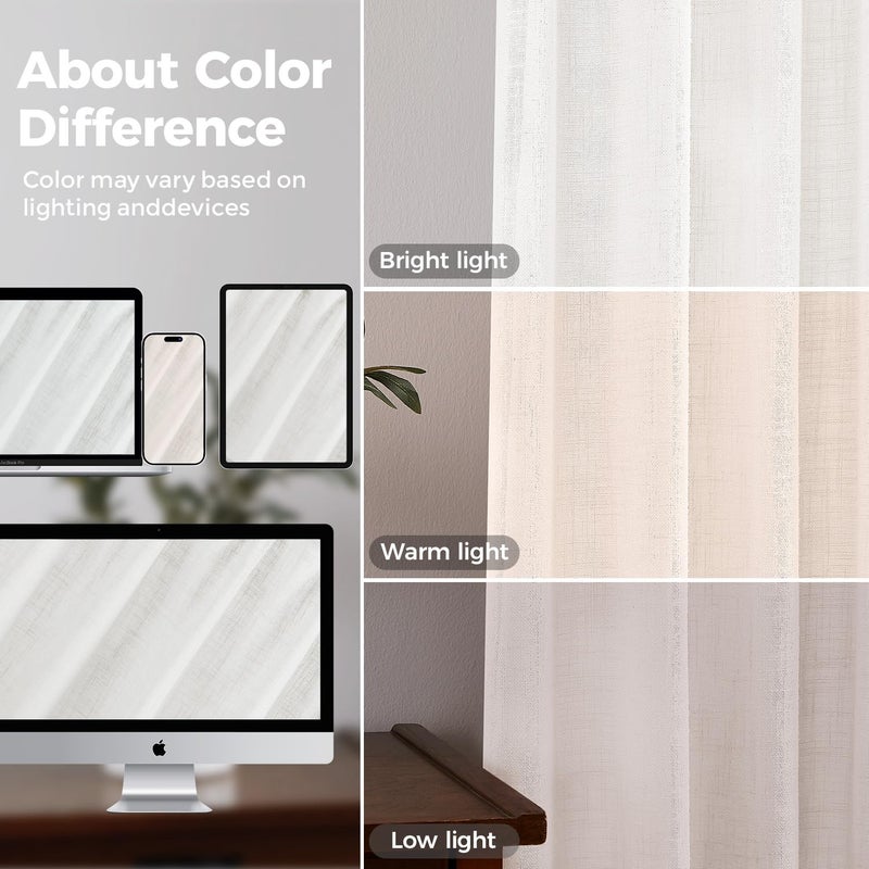 Swandream Pinch Pleated Linen Curtains for Living Room, Light Filtering Sheer Curtains 84 inches Long, Farmhouse Natural Pinch Pleat Drapes, Semi Sheer Window White Curtain with Hooks 2 Panels - Image 4