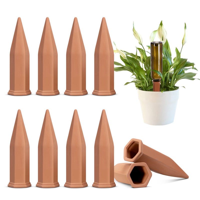 VIVOSUN 10Pcs Self-Watering Spikes, 7 Inch Hexagonal Terracotta Watering Stakes, Auto-Water Device, Planter Insert for Indoor & Outdoor Potted Plants, 10-Pack - Image 1