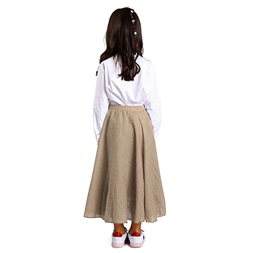 OCHENTA Big Girls Cotton Long Maxi Skirts Casual Renaissance Fairy Boho Victorian Gothic Skirts Off White Tag 160-12-13Y - Image 3
