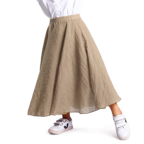 OCHENTA Big Girls Cotton Long Maxi Skirts Casual Renaissance Fairy Boho Victorian Gothic Skirts Off White Tag 160-12-13Y - Image 1