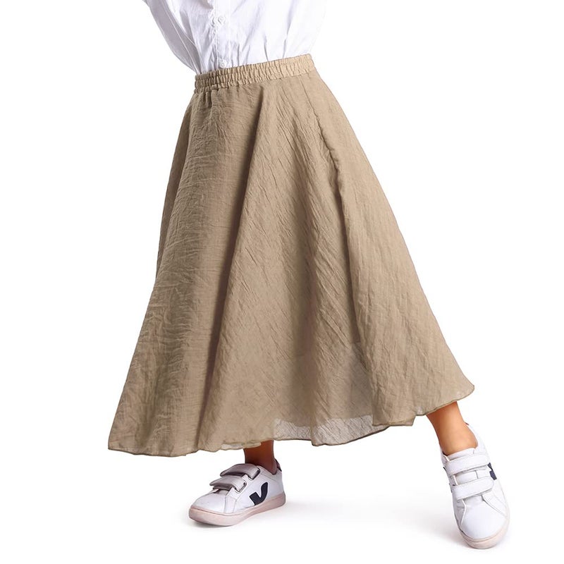 OCHENTA Big Girls Cotton Long Maxi Skirts Casual Renaissance Fairy Boho Victorian Gothic Skirts Off White Tag 160-12-13Y - Image 4